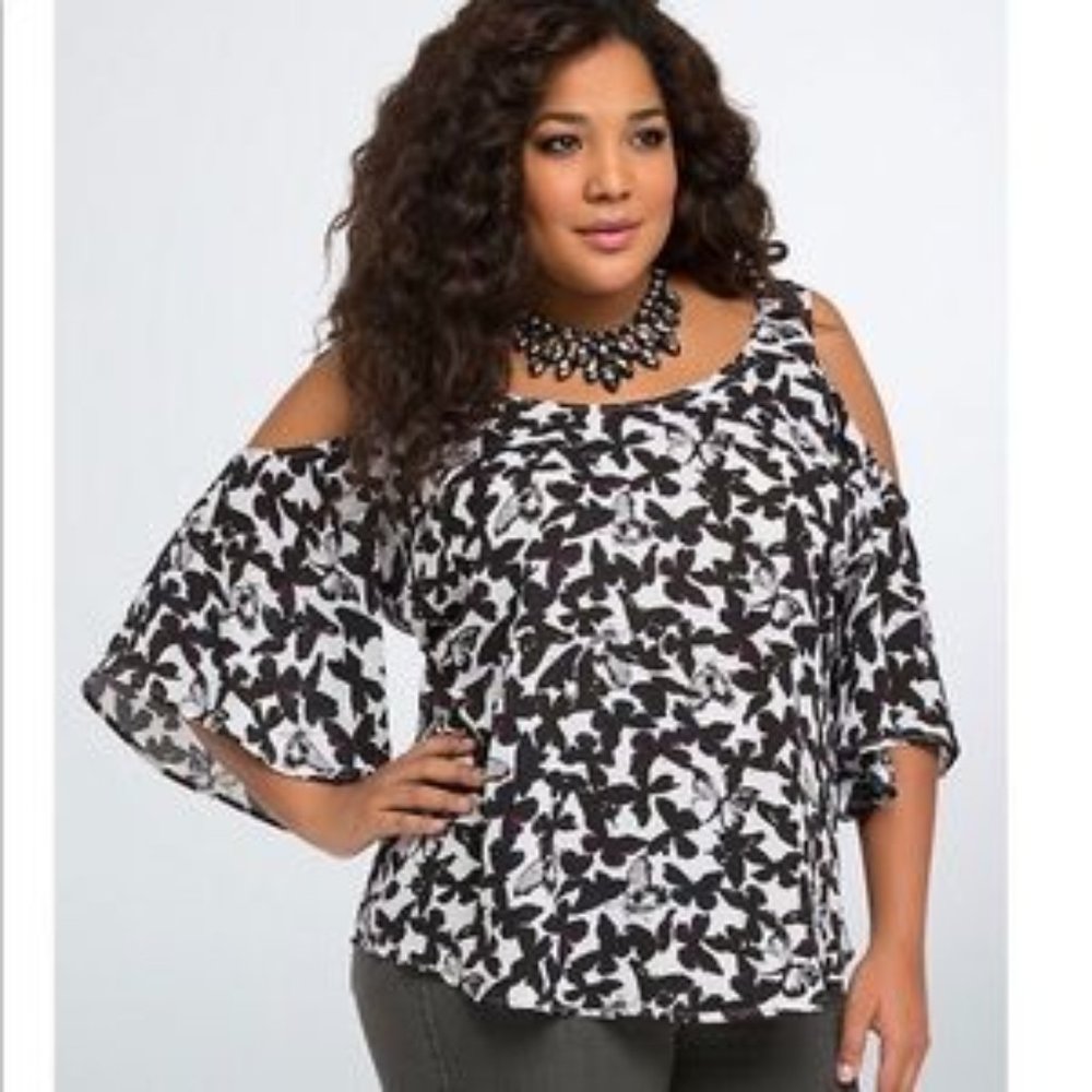 Torrid Butterfly Georgette Cold Shoulder Top